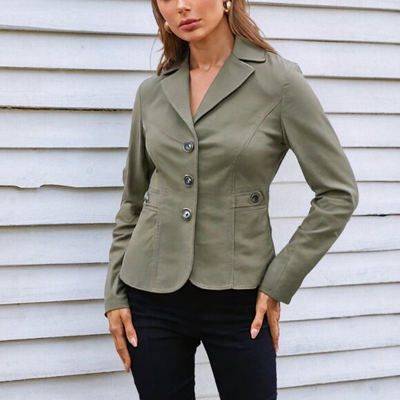 cleo Jackets & Blazers - Cleo Tailored Blazer Jacket Green Casual Single Breasted Lined Peak Lapel